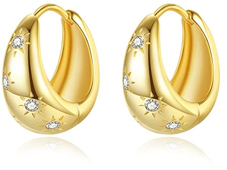 Orecchini a Cerchio Huggie per Donna, Piccoli Orecchini a Cerchio in oro con Oro 18 Carati, Orecchini a Cerchio Ipoallergenici, Gioielli di Moda per Ragazze e Donne