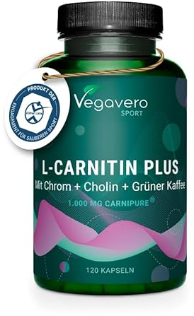 Vegavero L-Carnitin Komplex | Premium L-Carnitin: Carnipure | Cholin, Grüner Kaffee, Chrom & B-Vitamine | Vegan | Pre Workout | Ohne Zusatzstoffe | 120 Kapseln
