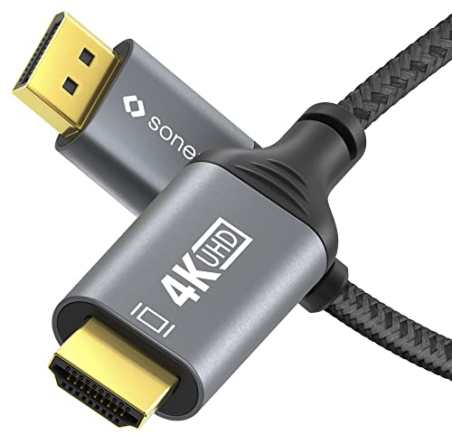Câble Sonero® 4K DisplayPort 1.2 vers HDMI 2.0, prise DisplayPort vers prise HDMI, 4K 60Hz, 2K 120Hz, gaine coton, gris/noir, 3.00 mètres