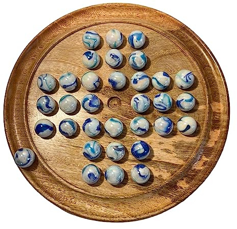Thorness Solitär-Brettspiel aus Holz mit Quallen-Glasmurmeln, klassisches Holz-Solitärspiel, Strategie-Brettspiel, Familien-Brettspiel, Spiele für einen, Brettspiele, Braun