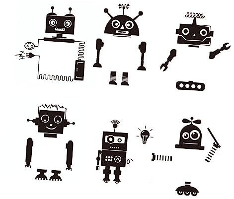 Garneck 6stücke Aufkleber Für Roboterschalter Kreativer Wandaufkleber Abnehmbarer Roboter-thema-aufkleber Roboter-wandaufkleber Schalteraufkleber Aufkleber Für Roboterschalter