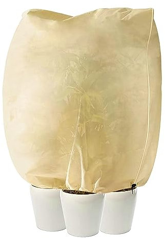 LangRay Pflanzenschutz Winter, 120x180cm Winterschutz für Pflanzen Frostschutz Pflanzenabdeckungen 80g/㎡ mit Reißverschluss Zugband für Kübelpflanzen Palmen Olivenbaum (Beige Weiß, 1pc)