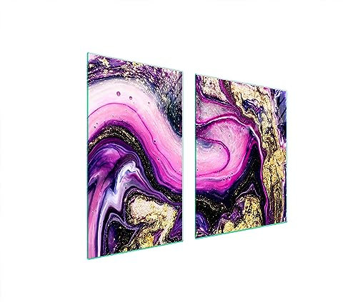 TMK ArtDeko Herdabdeckplatten 2 Teilig 100 x 52 cm Ceranfeldabdeckung Küche Induktion Her dschutz Spritzschutz Glasplatte Schneidebrett, Marmor