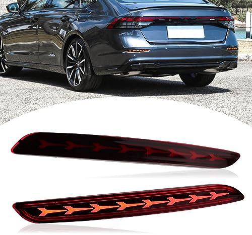 BINQIGOO Full LED Rear Bumper Reflector Tail Lights fit for 2023-2024 Honda Accord Daytime Running Light Turn Signal Brake Fog Lamps