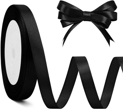 Ruban Noir Ruban Satin Noir 3/8inch X23m Rubans noir Satiné ruban Rouleau De En Polyester Scintillant Satinee Fin Cadeau Maitresse D'école fin D'année Pour Emballage