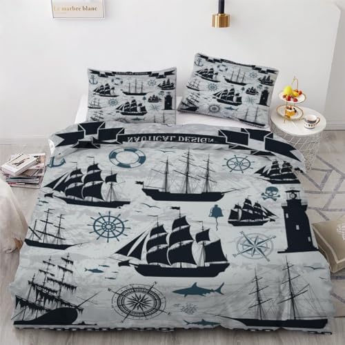 ROUSKI Bettwäsche Maritime 135x200 cm 2teilig 100% Mikrofaser Kinderbettwäsche Ozean Maritim Wendebettwäsche mit Reißverschluss 3D Motiv Zimmer Dekor Bettwäsche-Sets mit Kissenbezüge 80x80