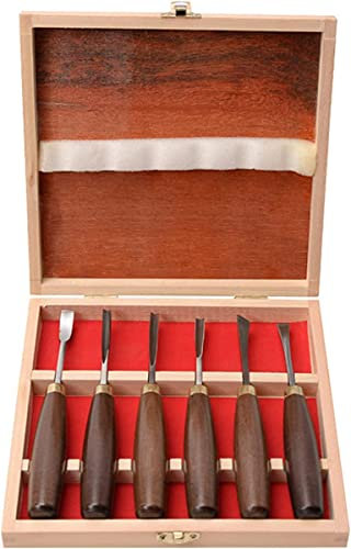 Herramientas para tallar Madera, Juego de cinceles para Madera de 6 Piezas con Mango de Nogal en Caja de Madera de Primera Calidad, Herramientas para tallar Bricolaje para carpinteros artesa