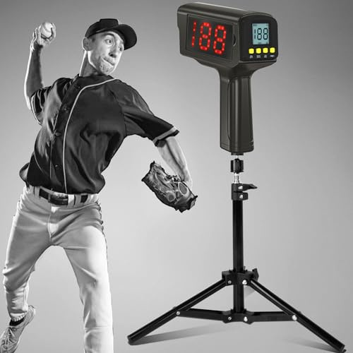 WEEPALM Pistolet radar de baseball avec trépied, pistolet radar de vitesse pour balles de baseball, softball, écran LED + LCD, capteurs de vitesse portables ou mains libres, équipement d'entraînement