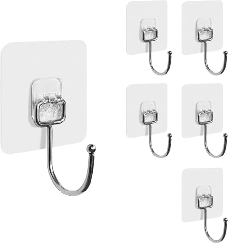 Hushtong Heavy Duty Adhesive Hooks 20kg (Max) 10 Pack - Crystal Clear Wall Hooks, Waterproof & Rustproof, Traceless Removable Stick on Hooks for Shower, Tile, Glass & Smooth Surfaces