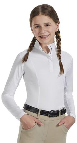 Dover Saddlery Riding Sport Kids' Equestrian Essential Long Sleeve Show Shirt - White - Large
