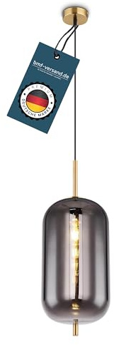 bmf-versand® Rauchglas Hängelampe Esstisch aus Glas - Moderne Pendelleuchte messingfarben als Wohnzimmerlampe Schlafzimmerlampe hängend - Hängeleuchte Deckenleuchte Flur Esszimmerlampe Treppenhaus