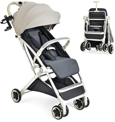 DREAMADE Klappbarer Kinderwagen, Buggy mit stufenlos verstellbarer Rückenlehne, Stroller mit Moskitonetz & Sonnenschutz, Kinderbuggy für Baby & Kleinkind 0-3 Jahren, belastbar bis 15kg(Grau)