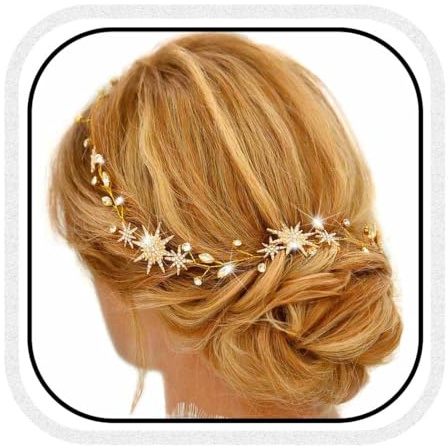 Unicra Star Rhinestone Bride Wedding Vine Gold Bridal Hair Piece Crystal Hair Accessory for Women and Girls (21 Inches) (Gold)