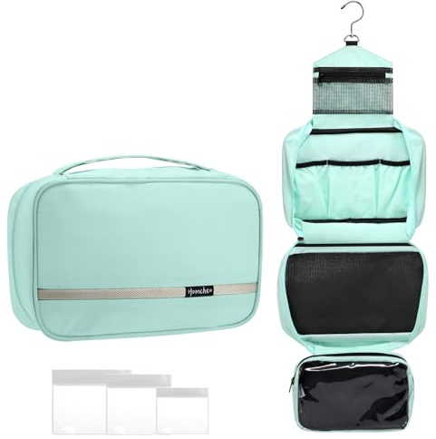 homchen Hängende Toilettentasche Travel Kit für Männer Frauen, Upgrade Große Kapazität Waschtasche Make-up Tasche mit 4 Fächern, Faltbare Kompakte Größe (Mintgrün)