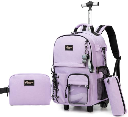 HTgroce Rolling Backpack for Girls, Women Roller Wheels Bookbag, Laptop Wheeled School Bag with Wheels for Teens