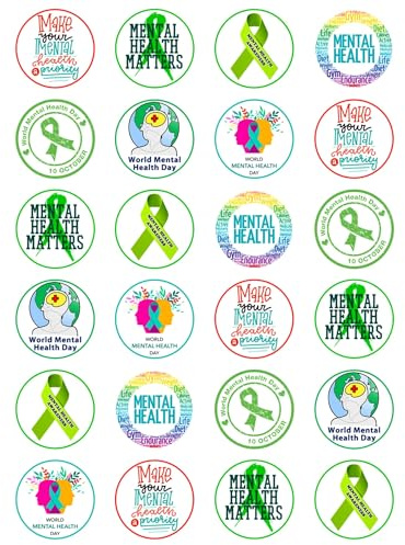 24 x Mental Health Awareness Mix Edible Wafer or Icing Cupcake Topper Fun Charity Party Cake Decorations Perfect For Brownies Cookies Muffins & More!… (Edible Wafer Card)