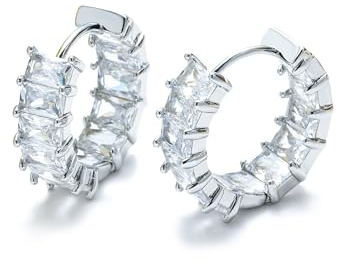 Mesovor Silver Cubic Zirconia Creoler för kvinnor flickor, silverpläterade huggie ringörhängen smycken för fest bal, Eén maat, Mässing, Kubisk zirkonia
