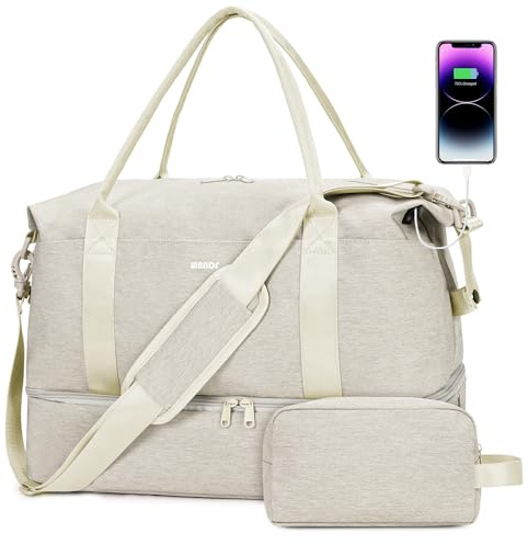 WANDF Kabinväska 45 x 36 x 20 för Easyjet Airlines undersätesresväska med USB-laddningsport, våtficka och skor, fack, handbagage helgväska för kvinnor och män(Benvit)