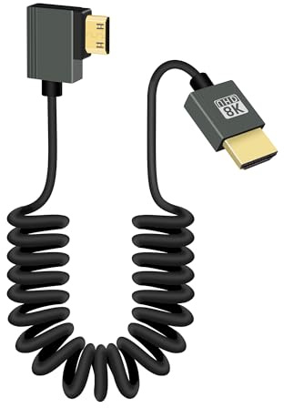 RIIEYOCA Câble Mini HDTV à HDTVS Court Enroulé à 90 Degrés, Angle Gauche 48Gbps Haute Vitesse Mini HDTV2.1 Support 8K@60Hz, Compatible avec les Caméscopes, les Moniteurs (Gauche)