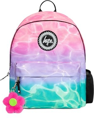 hype Girls Backpack, Pink, Purple & Teal Pastel Pool Style, School Bag for Kids, Comfortable Rucksack with Bottle Holder, 3 Storage Compartments, Padded, Adjustable Straps & Grab Handle