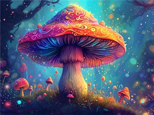 Colourful Mushroom Paint by Numbers Kits, Paint by Numbers for Adults Canvas with Paint Brushes Acrylic Pigment Drawing Paintwork, 30x40cm Painting by Numbers for Adults Crafts Decor12x16inch I-485