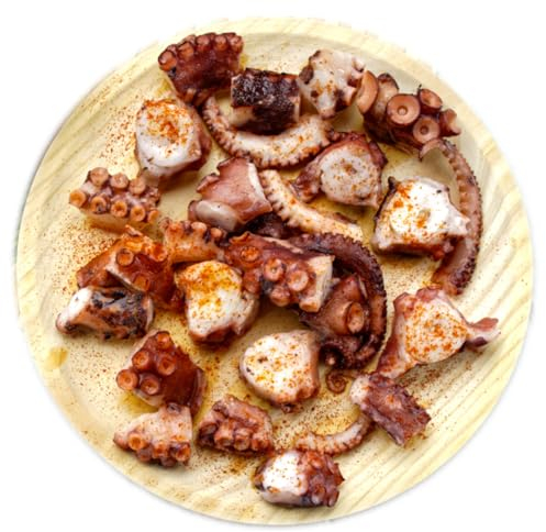 CHEFZOCO Plato para pulpo, Plato de madera para pulpo, Plato pulpeiro, Plato de servir pulpo, Tabla para pulpo, Plato Gallego Pulpo, Certificado alimenticio, Fabricado en Galicia, Madera Pino (26 cm)