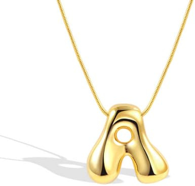 Collar con colgante de letra de la A a la Z con efecto burbuja chapado en oro, joyas con inicial del alfabeto para hermana o niña, 50 cm, Acero inoxidable