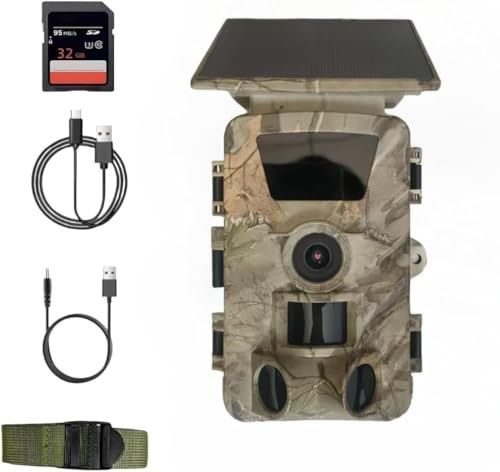 Solar Wildkamera 5K 46 Megapixel Jagdkamera mit Bewegungsmelder Nachtsicht, Duale Stromversorgung, 0,1 Sekunde Auslösezeit, IP66 Wasserdicht für die Überwachung von Wildtieren, mit Micro SD Karte