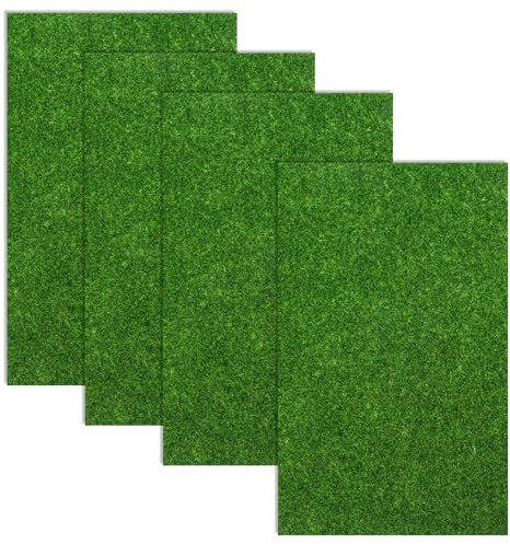 Aeaocvo 4 Packs Artificial Grass Mat 25 x 15 cm - Miniature Fairy Garden Plastic Green Decor for DIY Dollhouse Crafts