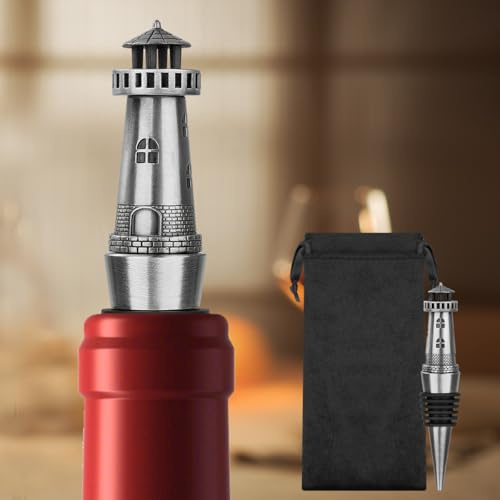 LULLEA Nautical Lighthouse Wine Bottle Stopper for Wine Champagne, Lighthouse Gifts Wine Gifts for Men Women Pharos Lovers, Wine Saver, Wine Accessories, Silver