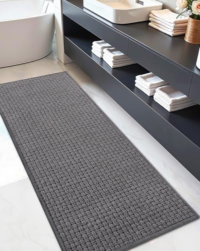 COLOR&GEOMETRY 44x120 cm Absorbent Bath Mat, Bathroom Mats, Non-slip, Washable, Quick-drying, Supple, Suitable for use in front of bathroom doors, bathtubs, and washbasins,Grey