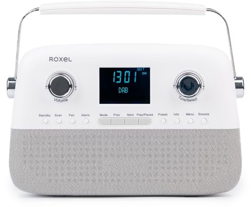 Roxel Retro D2 DAB e FM Radio - Altoparlante BT wireless da 5 W, riproduzione USB, AUX, sveglia, 30 stazioni preimpostate, design portatile, batteria ricaricabile, antenna telescopica, display LCD