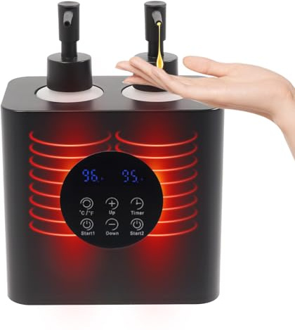 Unabhängige Steuerung Doppelt Massageöl-Wärmer 30℃-65℃ mit 4 Ölflaschen-Spendern Automatische Heizung mit konstanter Temperatur für Spa, Schönheitssalon Massageöl, ätherische Öle Flaschenwärmer