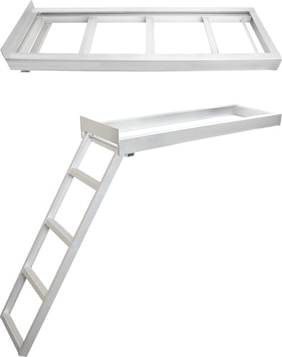 Heavy-Duty 4-Step Aluminum Pontoon Ladder – Undermount Self-Storing Design, 300LB Capacity, Anti-Slip & Corrosion-Resistant, Universal Fit for Most Pontoons