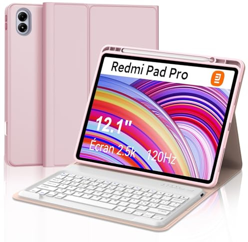 SENGBIRCH Funda teclado para Redmi Pad Pro 12,1, Xiaomi Pad POCO 12.1 pulgadas 2024, QWERTY italiana, funda teclado Bluetooth magnético desmontable para Redmi Pad Pro 12,1 pulgadas, rosa