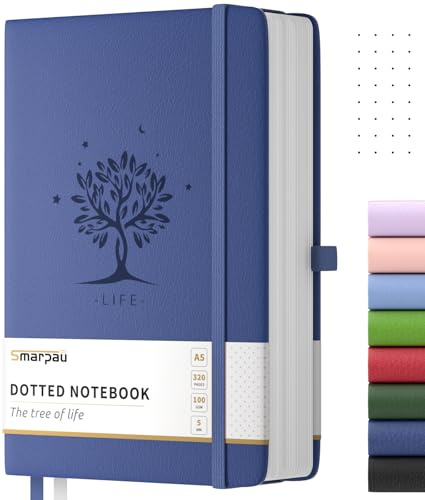 Smarpau A5 Notizbuch, Bullet Dotted Journal mit 320 Seiten zum Schreiben | 100gsm Dickes Papier, Tagebuch mit Index Tabs, Journal für Frauen Männer Arbeit Büro Schule Reisen, 14.5 x 21cm -Marineblau