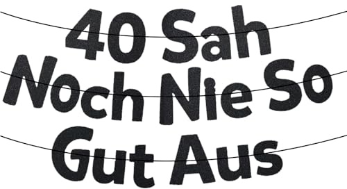 Ovanda 40 Sah Noch Nie So Gut Aus, Lustige Banner, 40 Geburtstag Frau Mann Deko, Geburtstagsgirlande, Geburtstagsbanner, Glitter Girlande Geburtstag Schwarz,Geburtstagsfeier Partyzubehör,Glückliche 40