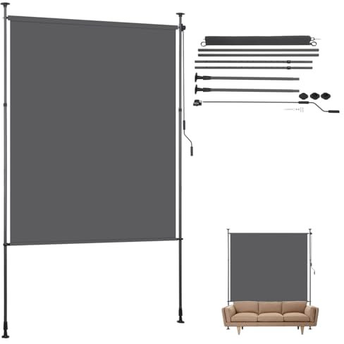 Eikuavons Tenda da sole con morsetto, 120 x 270 cm, protezione solare per balcone, senza forature, resistente ai raggi UV e alla pioggia, con manovella, frangivista per terrazza (antracite)