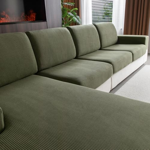 OHSIO Stretch Sofa Covers for Sectional Couch – Soft Washable Sofa Slipcovers 2 3 4 Seater, Pet-Friendly, Anti-Slip Furniture Protector(Green/Striped, 1 Back Cover)