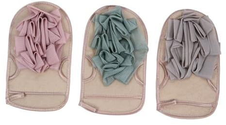 OUNONA 3pcs Exfoliating Bath Mitts Double Sided Shower Scrubber for Body Cleaning Soft and Durable Bath Gloves for Spa Experience Pink and Green Colors Included