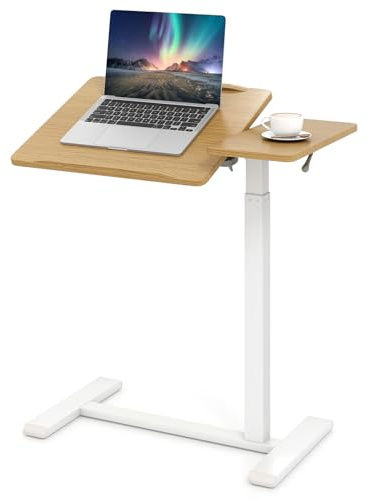 LIFEZEAL Mobiler Betttisch Höhenverstellbar, C-förmiger Pflegetisch mit neigbarer Tischplatte, Schreibtisch Laptoptisch mit 360° drehbaren Rädern, Stehtisch für Büro und Zuhause