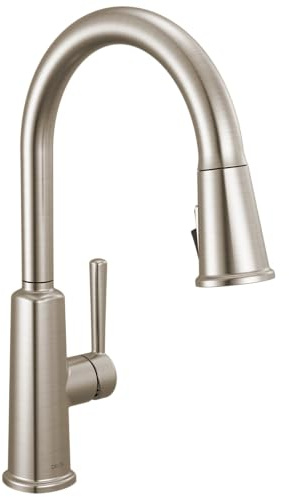 Delta Finnridge Brushed Nickel Kitchen Faucet with Pull Down Sprayer, High Pressure ProClean Spray Modern Single Hole Kitchen Sink Faucet, Stainless 19730LF-SS