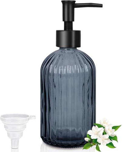GKSCXEXE 400ml Blue Soap Dispenser, Glass Soap Dispenser Bottle with Pump