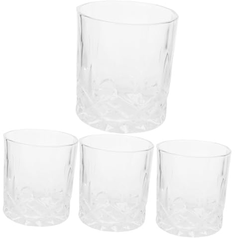TOYZFRIENDY 4 Pezzi Bicchieri Whisky Incisi e Bar Vetro Trasparente per Cocktail e Amari Design Semplice e Facile da