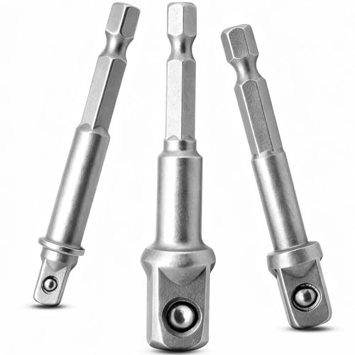 Yonality Adattatore per bussola, set da 3 pezzi, adattatore esagonale da 1/4 3/8 1/2 pollici, per avvitatore a percussione, avvitatore a batteria e trapani, punte precise per trapano