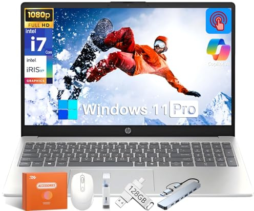 HP 15.6 FHD Touchscreen Laptop for Busines, Intel i7-1355U up to 5 GHz, 32 GB RAM, 2 TB SSD, Copilot AI PC, Intel Iris Xe GPU, Wi-Fi 6, Long Battery Life, Windows 11 Pro, w/Accessories