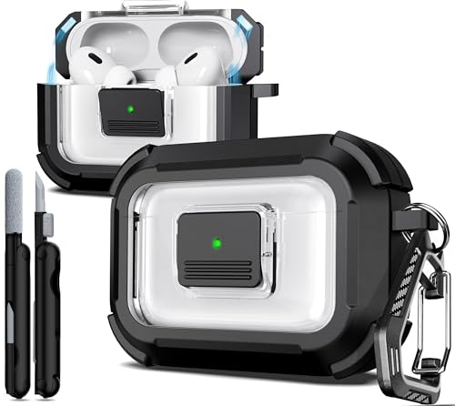 R-fun per Custodia protettiva AirPods Pro di seconda generazione, Chiusura magnetica automatica, con kit di pulizia, Adatta per Custodia protettiva AirPods Pro 2 -Nero
