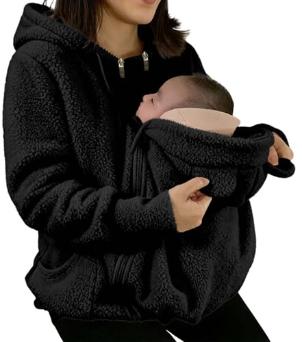 Giacca da trasporto per mamma e bambino 2 in 1 con inserto per neonato, giacca da allattamento, in pile di maternità, da donna, con cappuccio, canguro, giacca di maternità calda, autunno e inverno