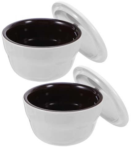 DIYEAH 1 set di tazze da degustazione in porcellana per caffè espresso - Tazza graduata in ceramica per caffè con coperchio - Ciotola impilabile per chicchi di per gelato, salsa, brodo e zuppe