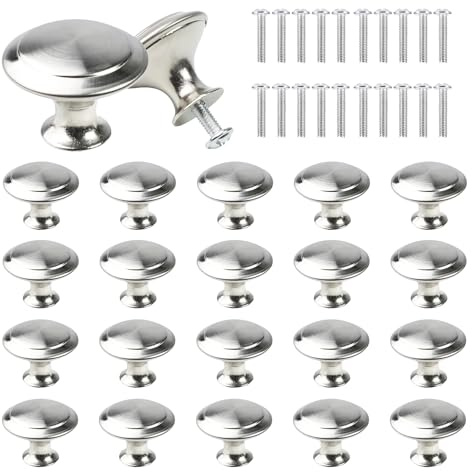 TIANCEWAN 20 Stück Silber Edelstahl Schubladenknopf, Universal Schrankgriffe Rund für Kleiderschrank, Schublade, Schlafzimmer, Badezimmer, Küche, Büro Usw